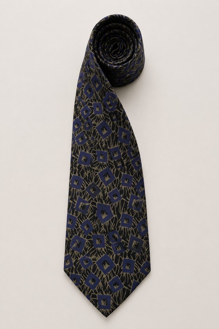Giorgio Armani Made in Italy Silk Geometric Tie – Navy Blue & Gold Necktie